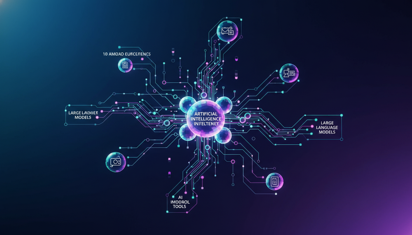 Abstract visualization of evolving AI products and interconnected technologies.