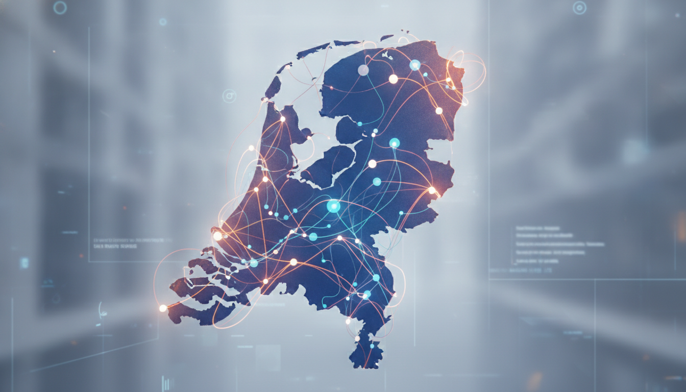 Abstract digital network symbolizing Dutch tech innovation and growth.
