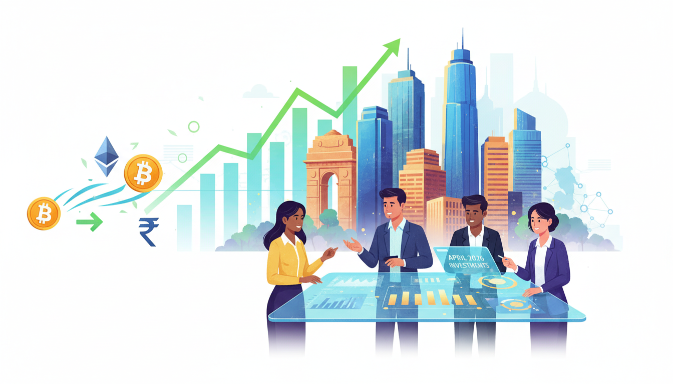 An illustration of the thriving Indian startup ecosystem, showing growth and investment in a modern cityscape.