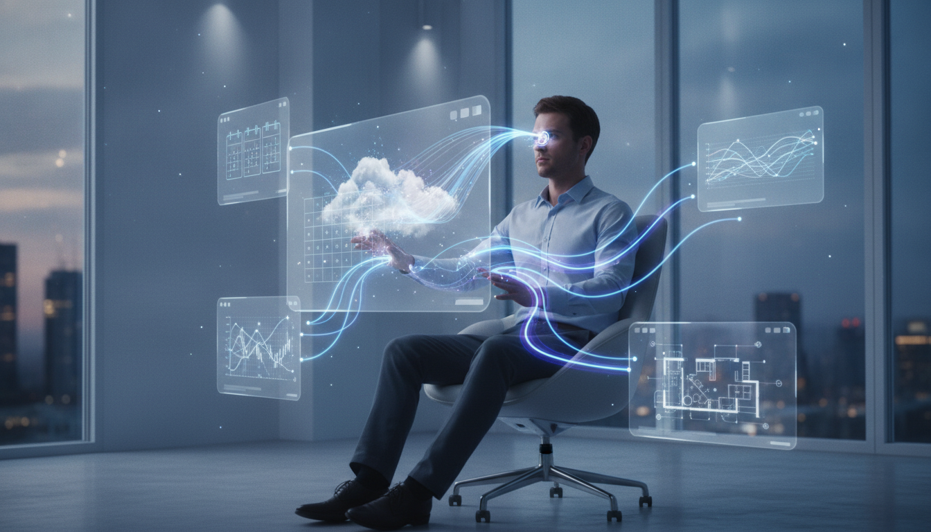 Conceptual image of a user interacting with seamless, proactive AI across digital platforms.