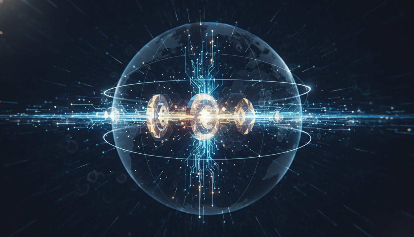 Abstract representation of artificial intelligence transforming global financial technology.