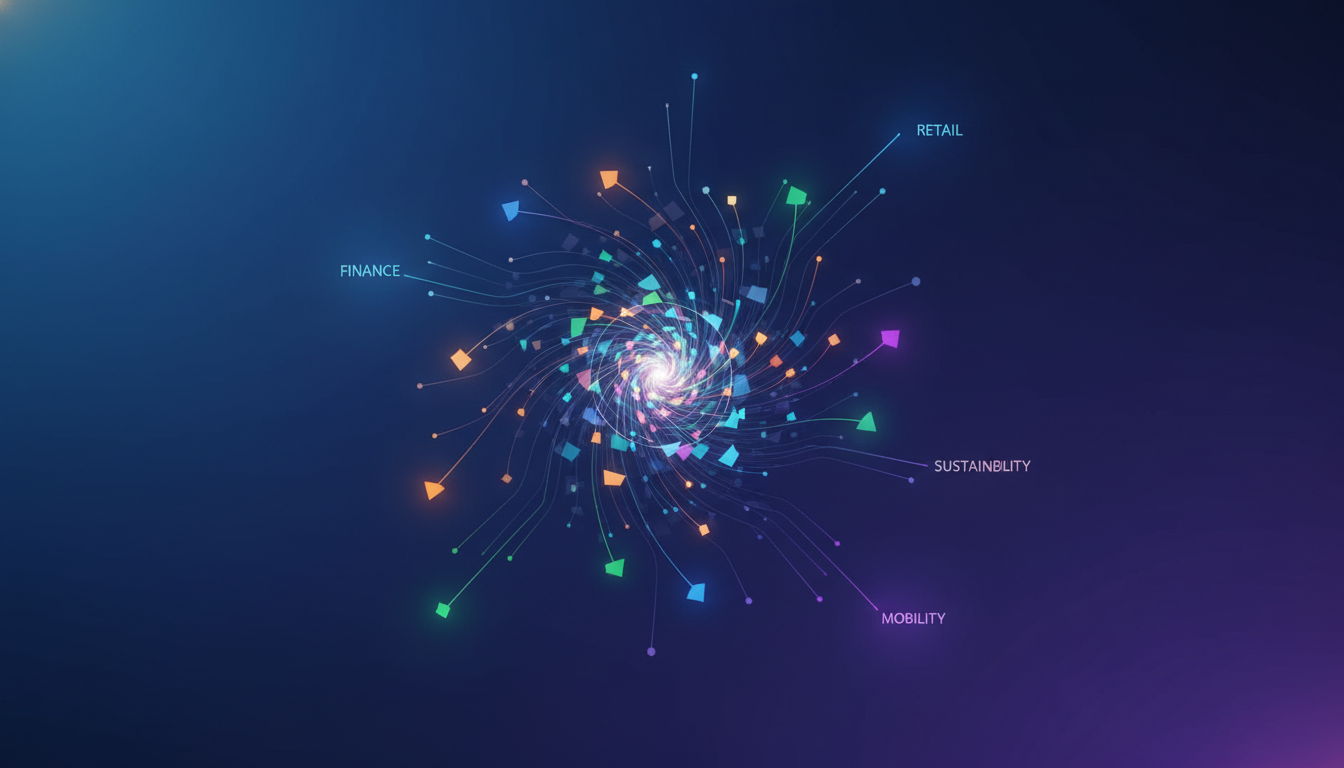 Interconnected digital pathways representing diverse startup sectors thriving in Indonesia.