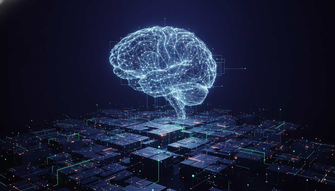 Abstract representation of high-quality data forming a robust foundation for an artificial intelligence system.