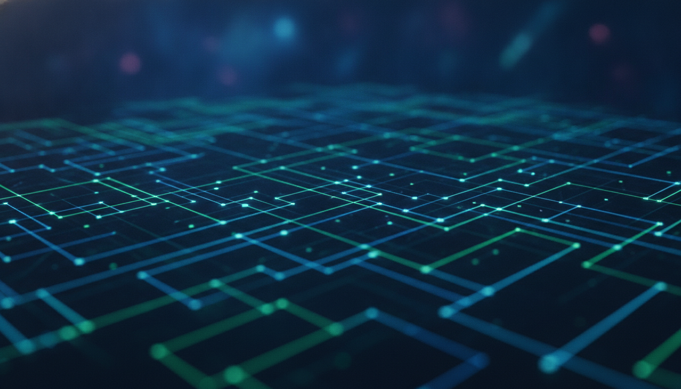 Abstract digital network symbolizing cybersecurity innovation.