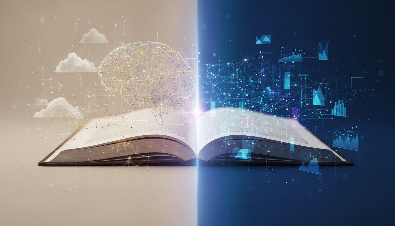 Visual comparison of human intuition and AI data analysis in legal contexts.