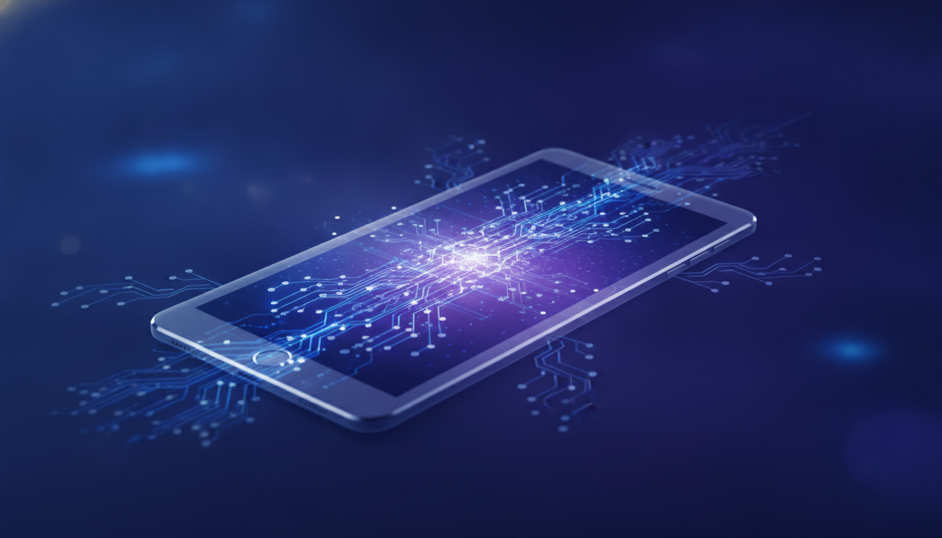 Abstract visual representing the integration of AI and mobile technology.