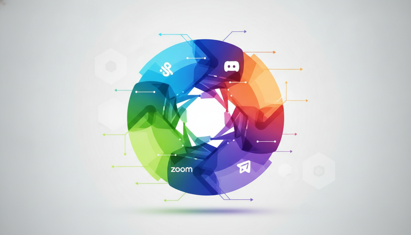 Dynamic visual representing seamless interoperability and fast communication between diverse digital collaboration platforms.
