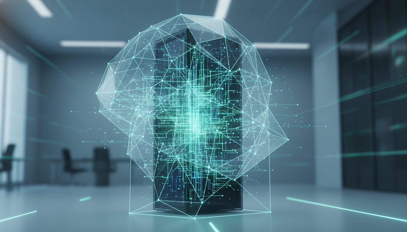 Abstract visualization of ethical AI development and safety principles.