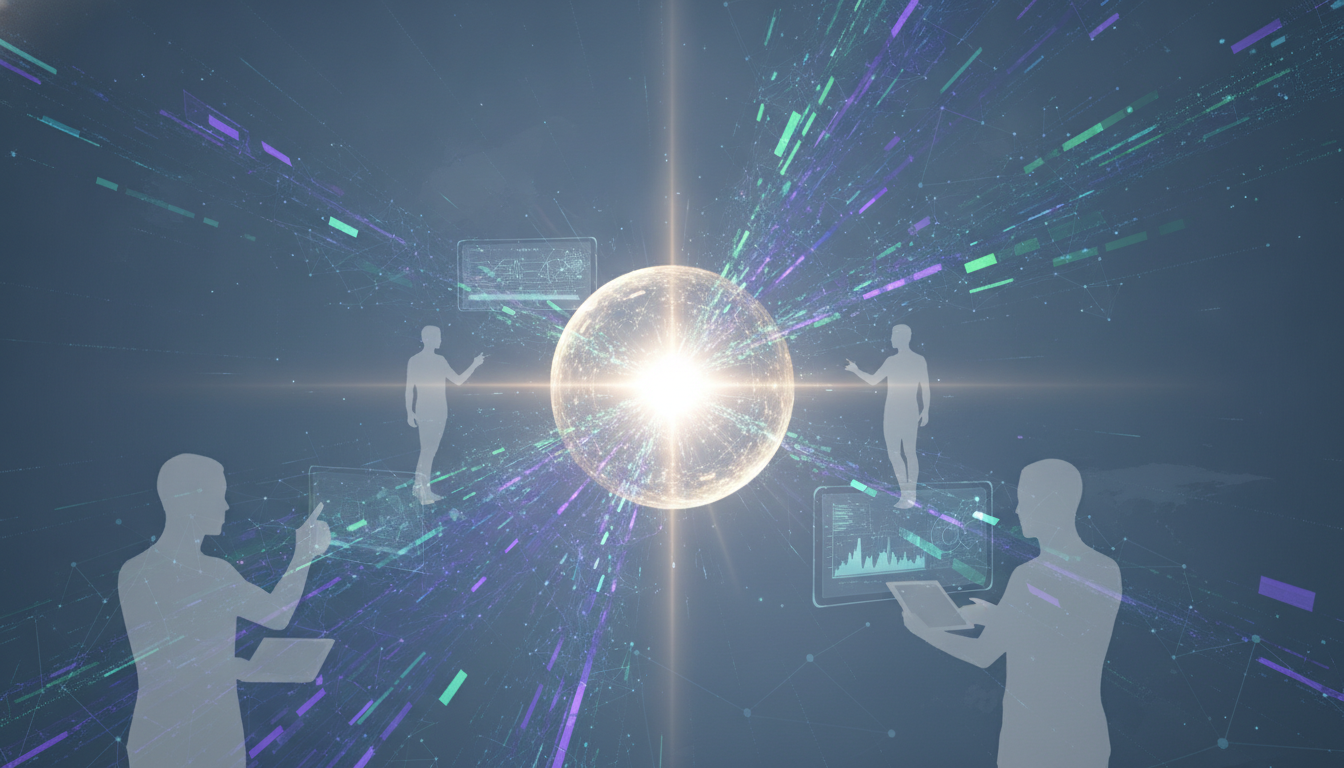 Abstract representation of AI transforming data into accessible insights for diverse users.