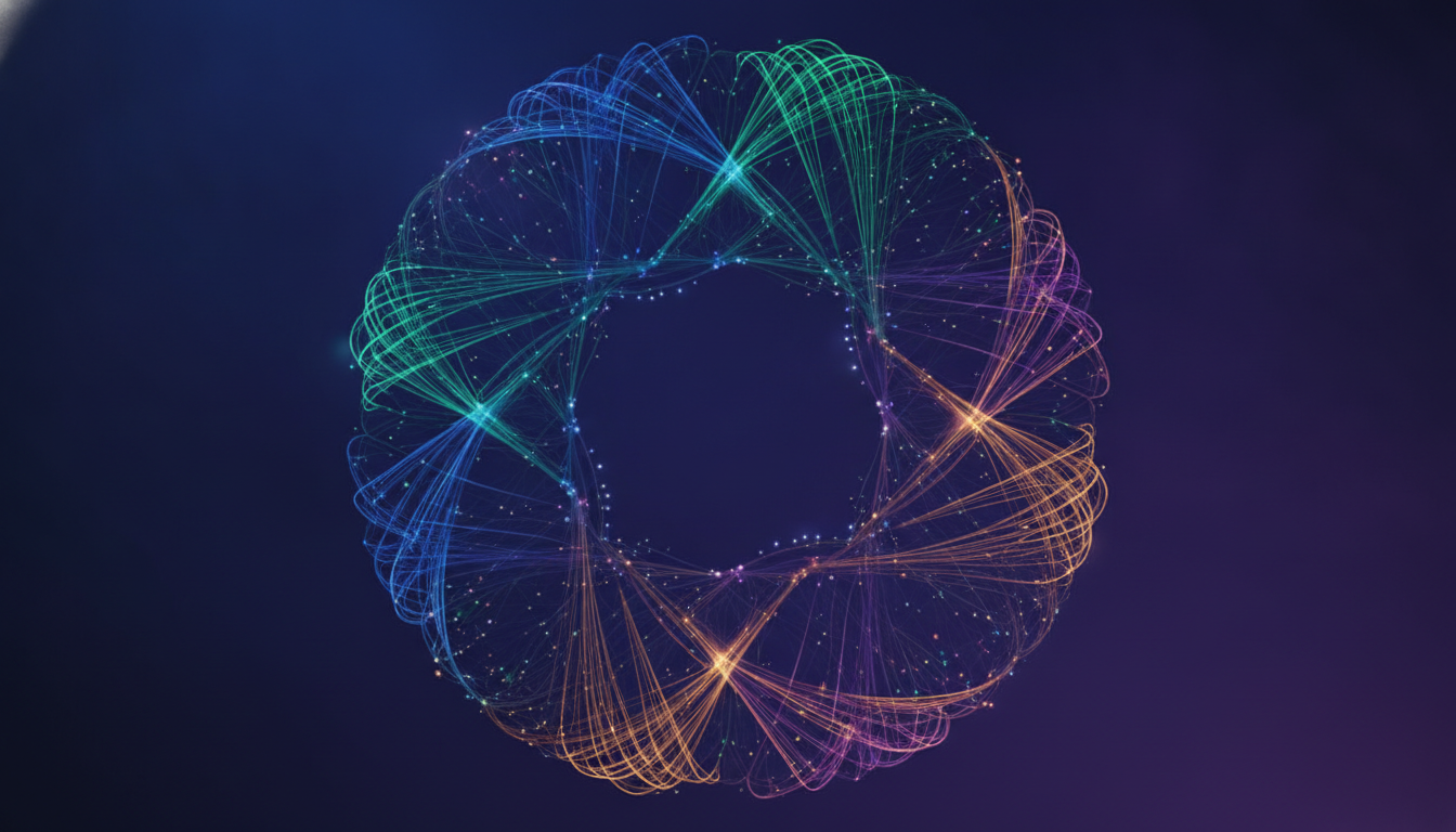 Interconnected digital network representing the convergence and growth of diverse tech sectors like AI, fintech, and deep tech in Singapore.
