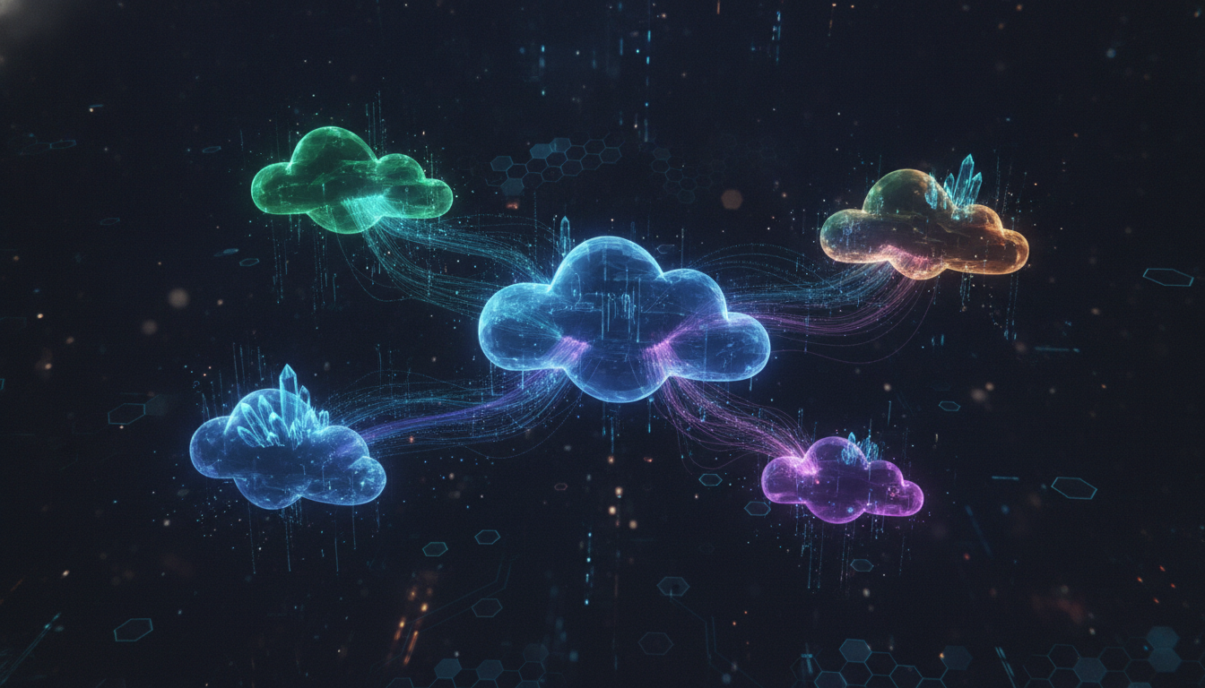 Dynamic illustration of evolving multi-cloud and hybrid cloud strategies.