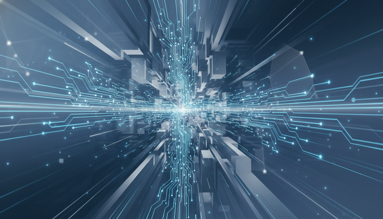 A futuristic, abstract representation of deeptech innovation and investment in Germany.