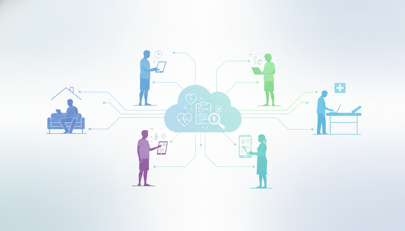 Diverse individuals accessing digital health services, symbolizing expanded access and efficiency.