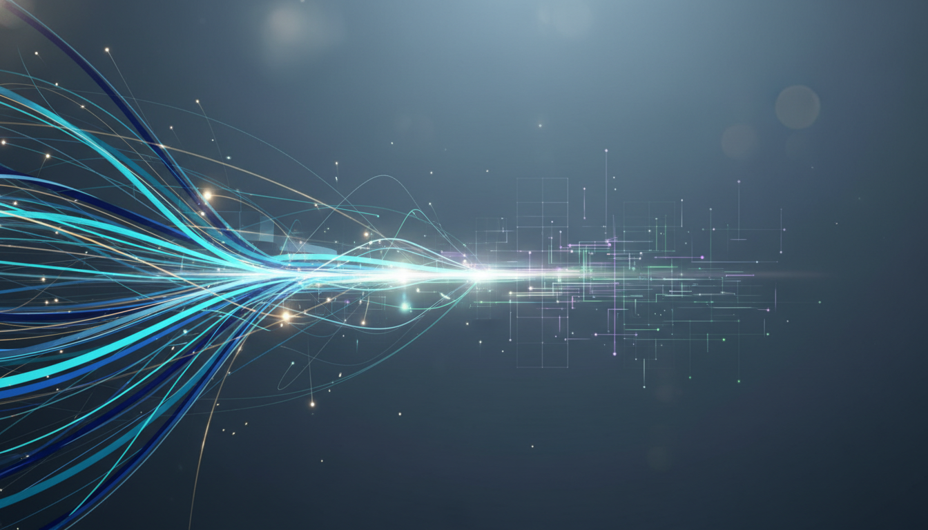 Abstract visualization of diverse funding streams converging to support AI and deeptech innovation in the UK.