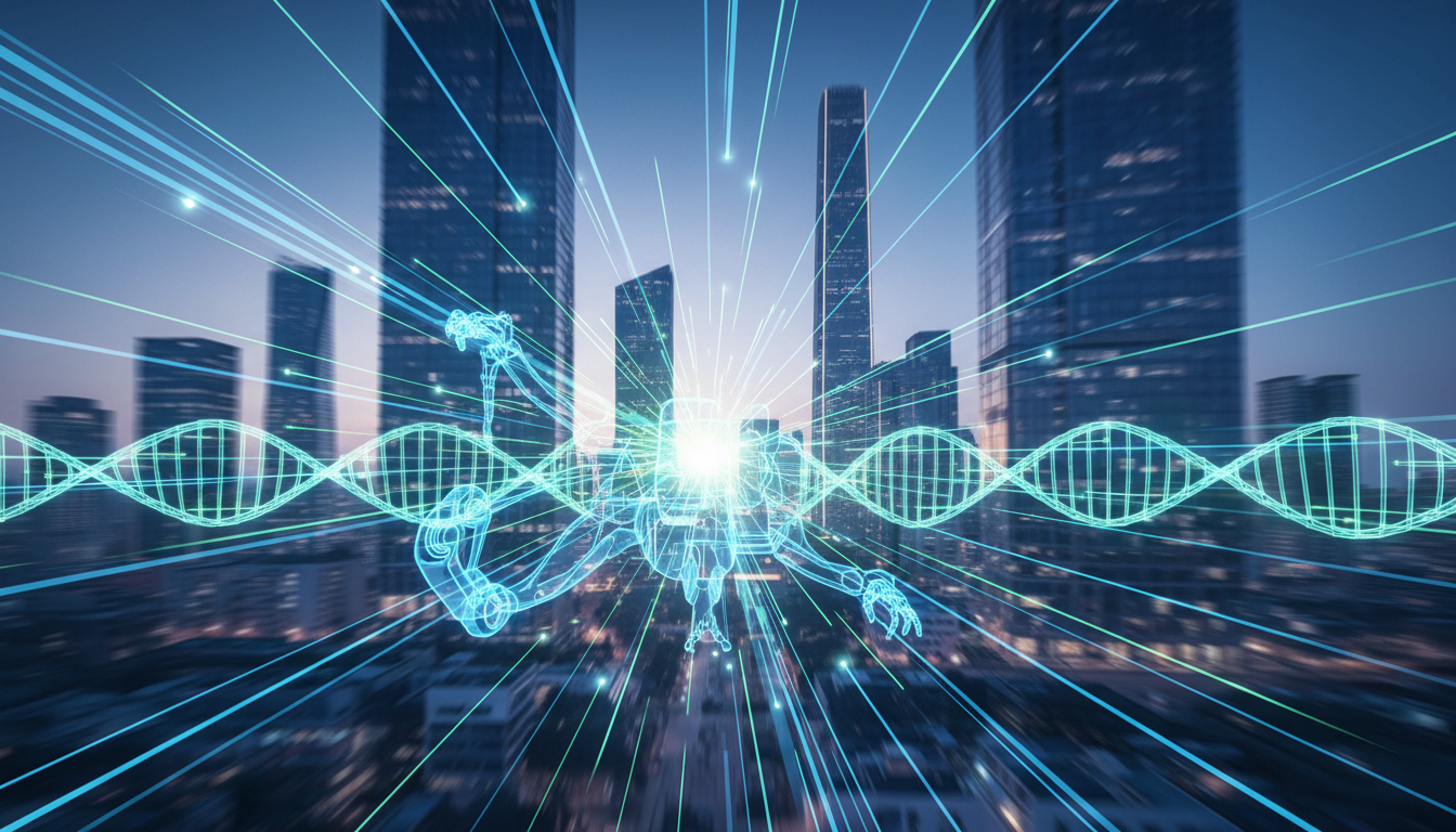 Abstract representation of China's booming tech investment and focus on advanced technologies.