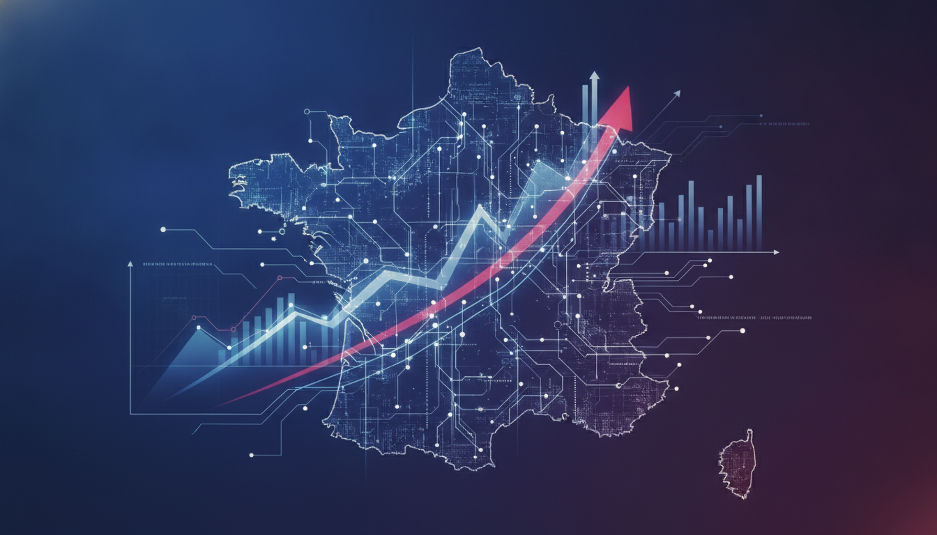 Abstract digital illustration representing the dynamic and growing French startup ecosystem.